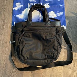 MZ Wallace Black Max Deluxe Tote with luggage sleeve